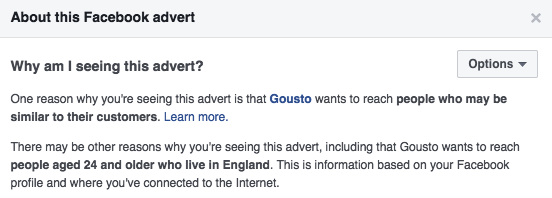 Gousto Facebook Targeting