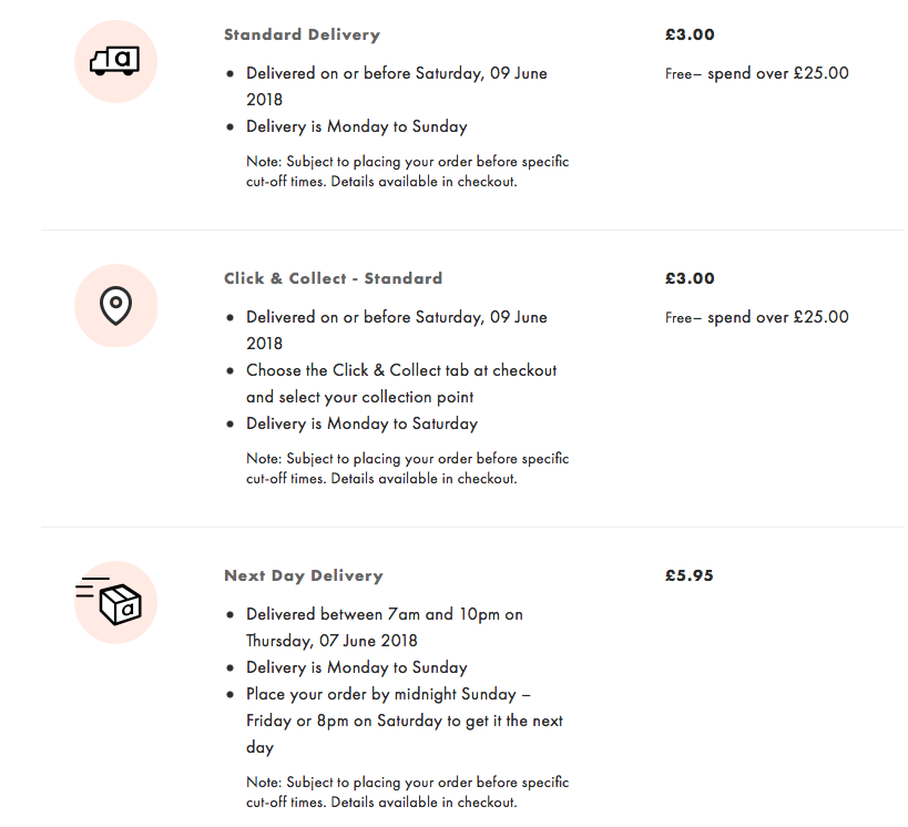 Delivery and Collection Options for ASOS